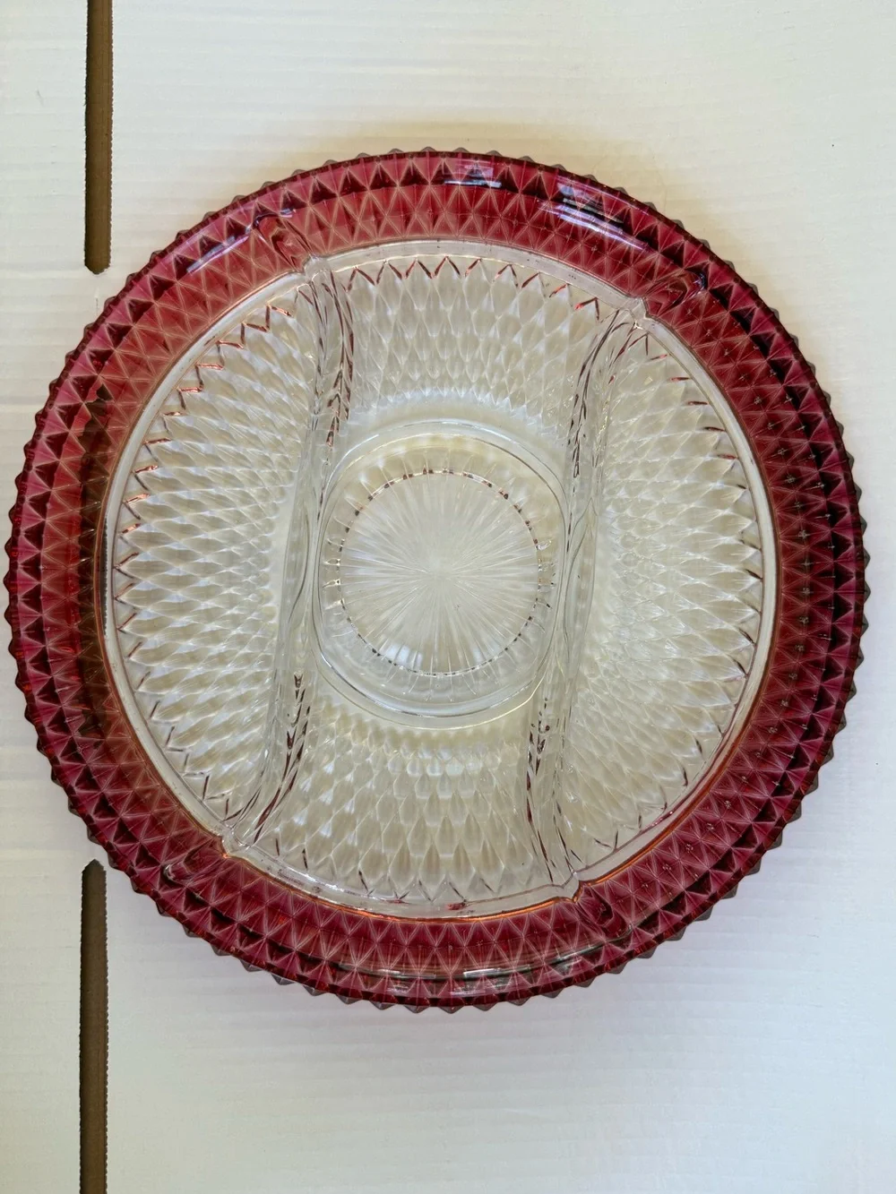 Vintage Ruby flash Indiana glass divided platter